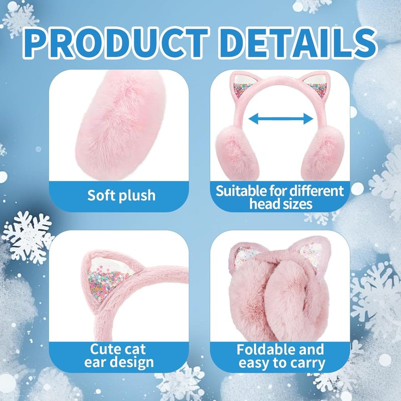 Adboros 4 Pcs Cute Animal Ear Muffs Winter Warm Fluffy Cat Ear Earmuffs Cozy Ear Warmers for Girls Boys Kids Children Outdoor - Image 3